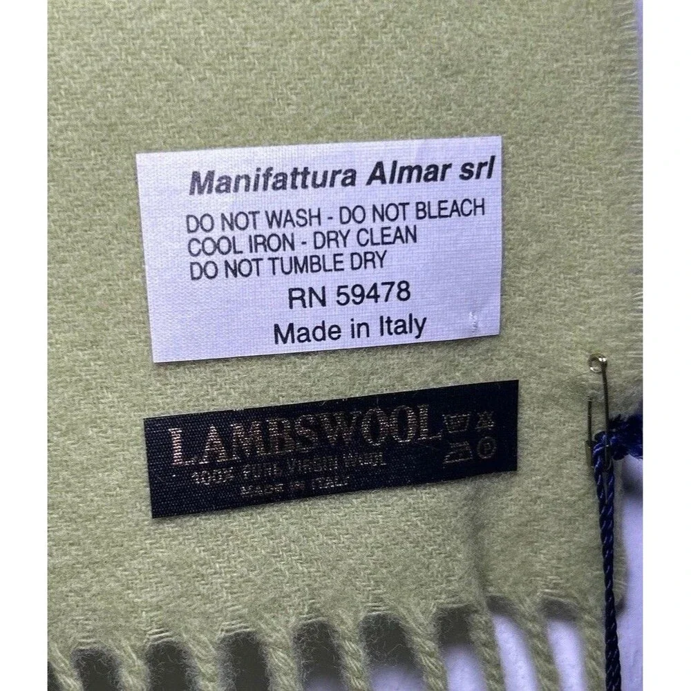 Manifattura Almar Scarf Women's One Size Green Lambswool Fringe Made Italy - Picture 7 of 11